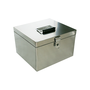 不锈钢箱子带锁加厚印章盒收纳304存钱罐票据双锁钱箱工具箱定