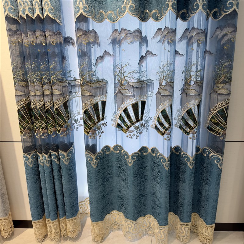 中式奢华别墅客厅阳台镂空绣花窗帘高档加厚雪尼尔大气窗帘布定制