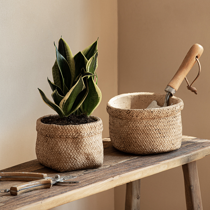 仿藤编草编水泥编织装饰花盆花器复古阳台家用多肉绿植盆栽庭院