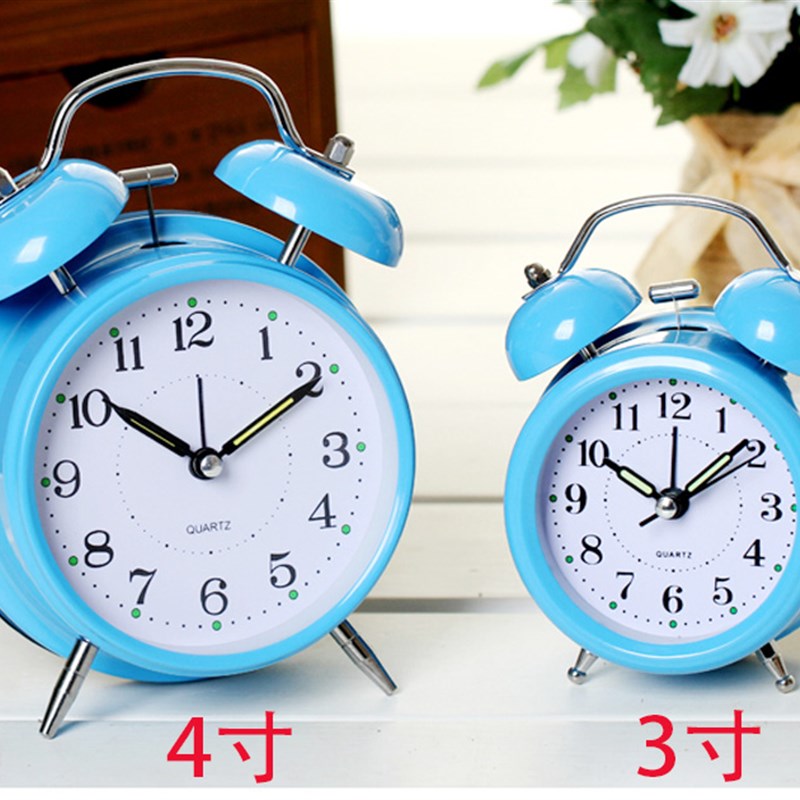 包邮 创意时尚金属打铃闹钟 静音 带夜光灯 超大铃声学生懒人闹表