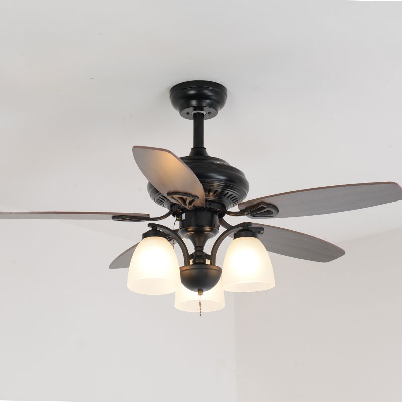 艾梵登带灯吊扇灯 餐厅美式客厅变频电风扇灯欧式仿古LED木叶吊灯