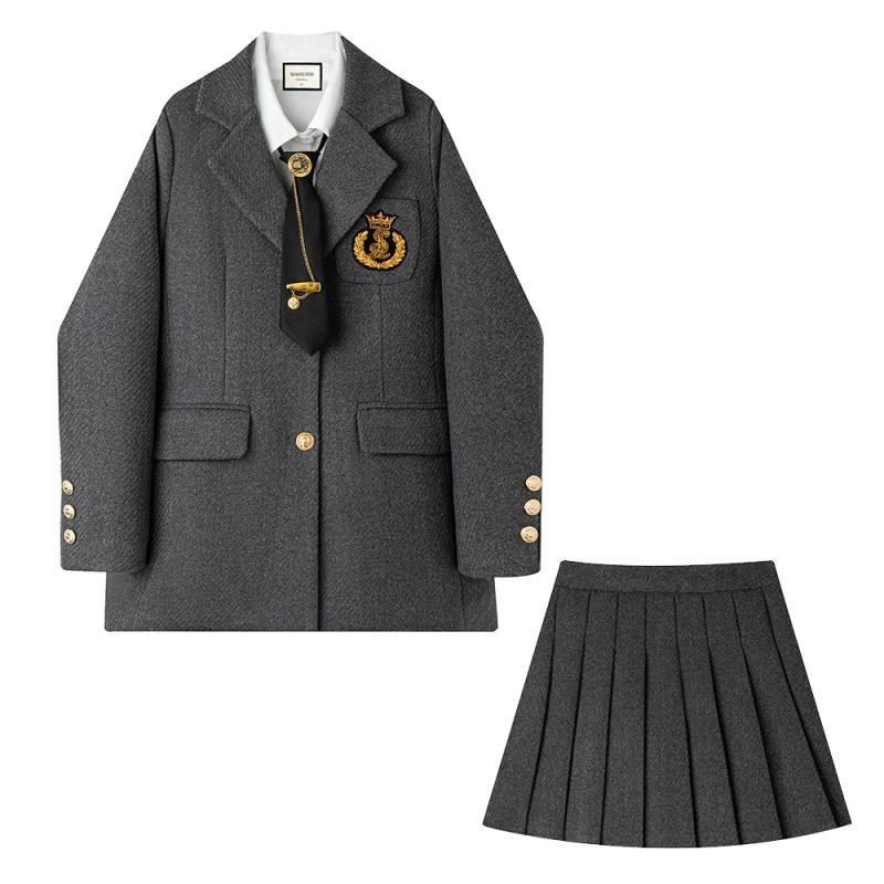 大码胖mm一整套穿搭2025学院风春秋季英伦风西装半身裙衬衫套装女