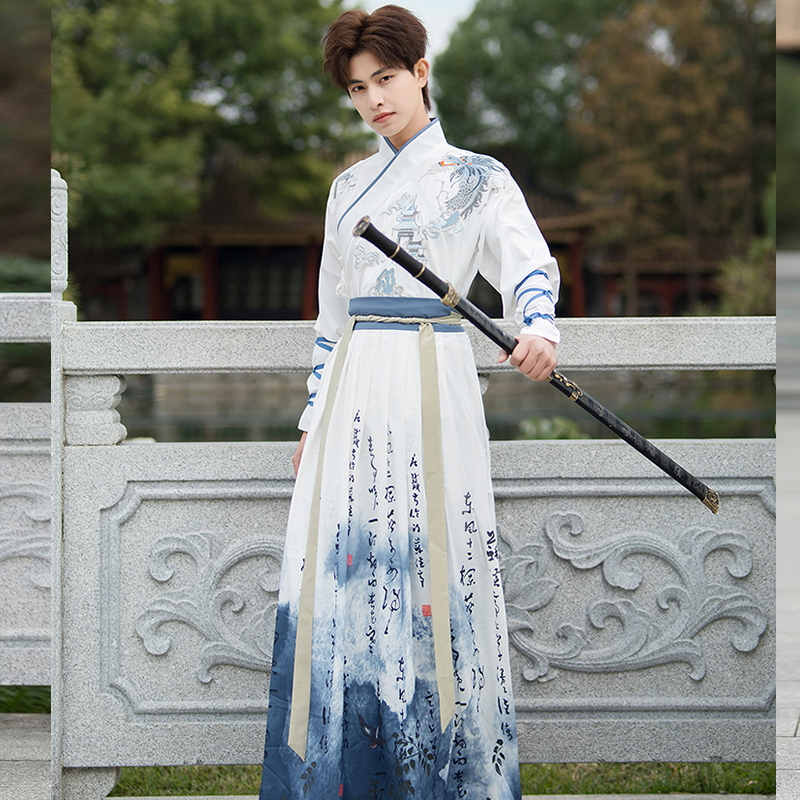 春秋中国风男士武侠古装班服交领汉服男款上衣套装马面裙平时可穿