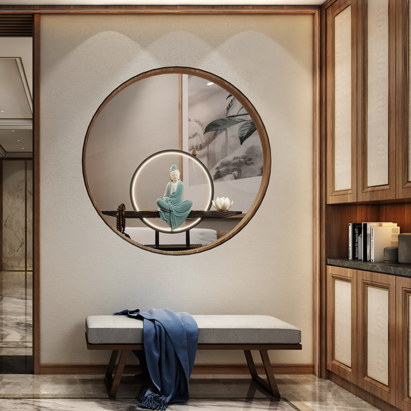 东方泥土陶瓷禅意小观音菩萨佛像摆件 新中式客厅装饰工艺品灯圈