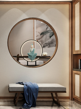 东方泥土陶瓷禅意小观音菩萨佛像摆件 新中式客厅装饰工艺品灯圈