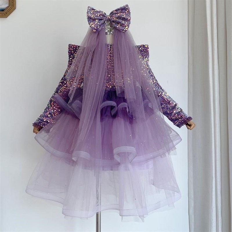 高端女童连衣裙秋冬季2024新款儿童亮片纱裙公主裙小女孩生日礼服