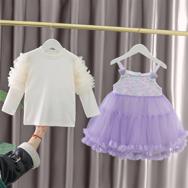 女童连衣裙春秋2024新款春装公主裙宝宝洋气套装女孩礼服生日裙子