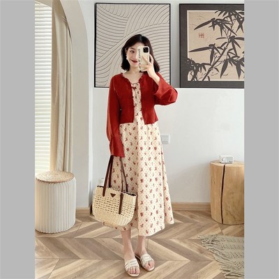 【波点花园】十二花神小波点碎花连衣裙 克莱因蓝 复古吊带初恋裙