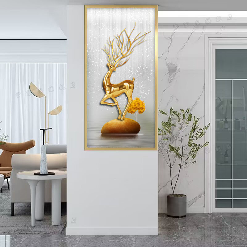 屏风定制卫生间半墙隔断柜高端钢化磨砂艺术玻璃铝合金边框发财鹿