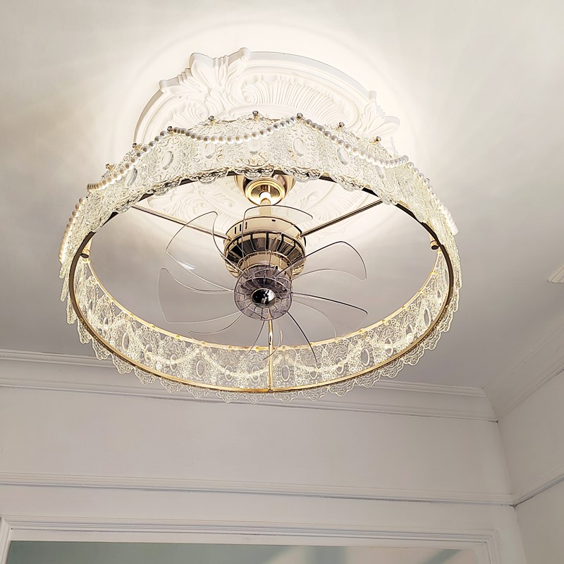 法式轻奢风扇灯客厅卧室一体吊扇房间灯创意奶油轻奢水晶餐厅吊灯