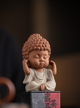 新中式三不佛摆件陶瓷工艺品宝宝佛禅意茶空间博古架桌面装饰摆设