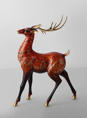 创意彩绘轻奢铜麋鹿摆件客厅酒柜办公室装饰品工艺品乔迁新居礼品