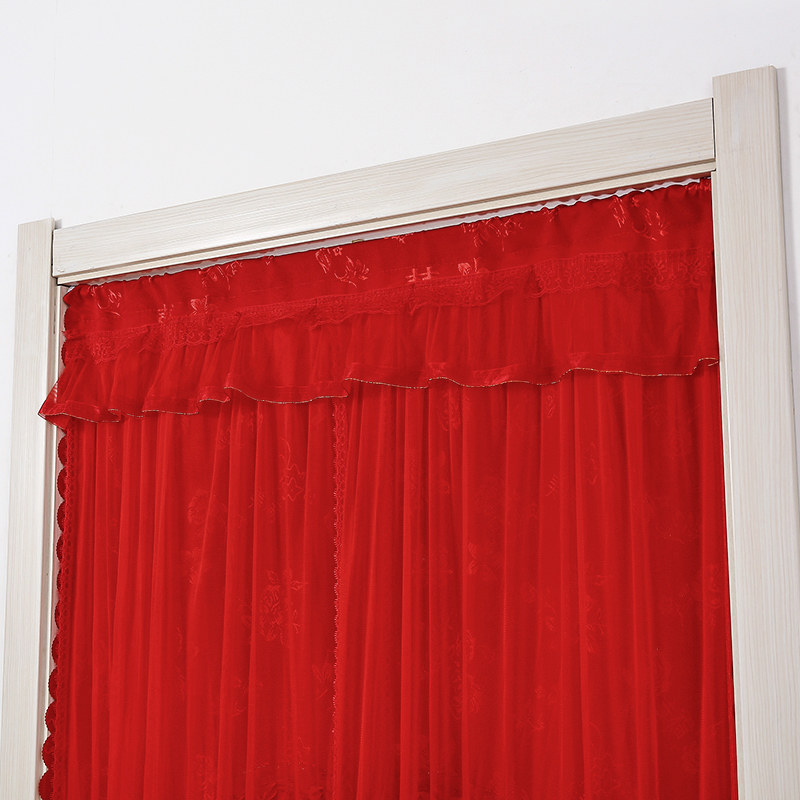 婚庆喜字门帘结婚喜庆大红门帘防蚊纱帘蕾丝帘隔断帘家用长款