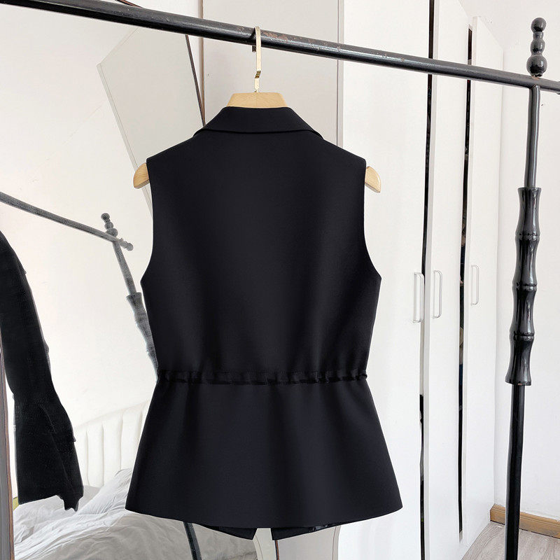 2023春上新百搭西装马甲无袖修身显瘦收腰黑色薄款马夹外套女开衫