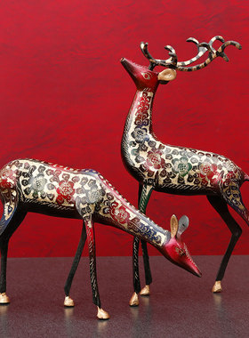 铜鹿摆件一对装饰品巴基斯坦铜器创意工艺品客厅摆设结婚礼物饰品