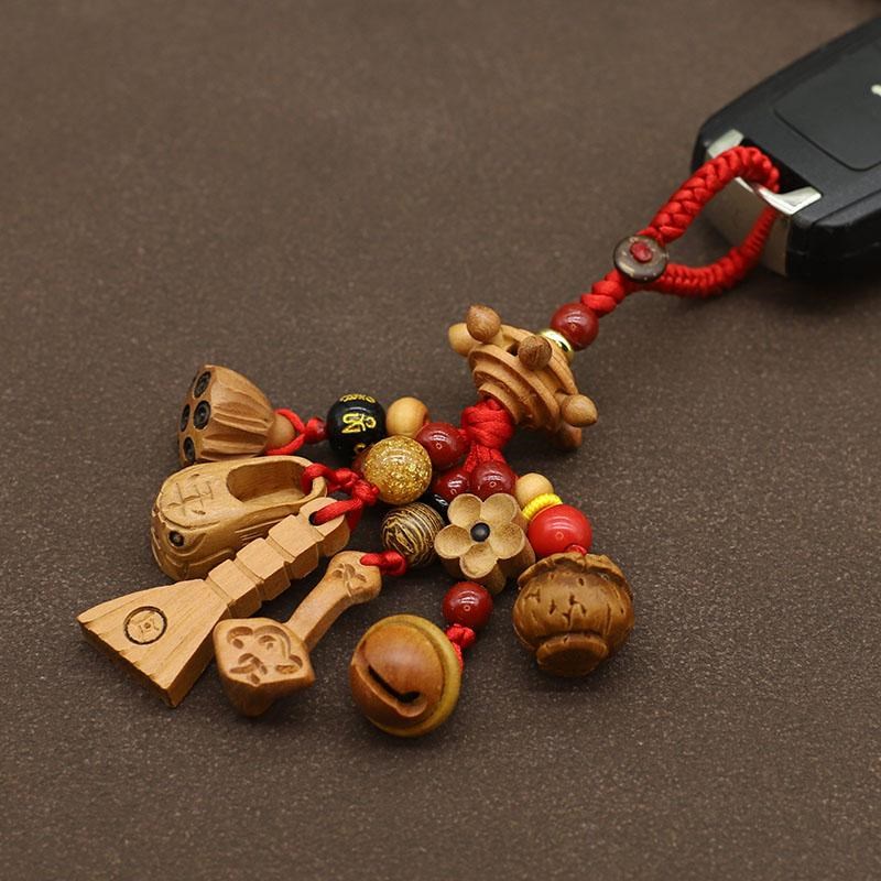 本命年时来运转桃木红绳生肖挂件保平安辟护朱砂转运珠男女钥匙扣