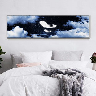 大海鲸鱼儿童房装饰画卧室床头创意横版挂画北欧风卡通卧室墙壁画