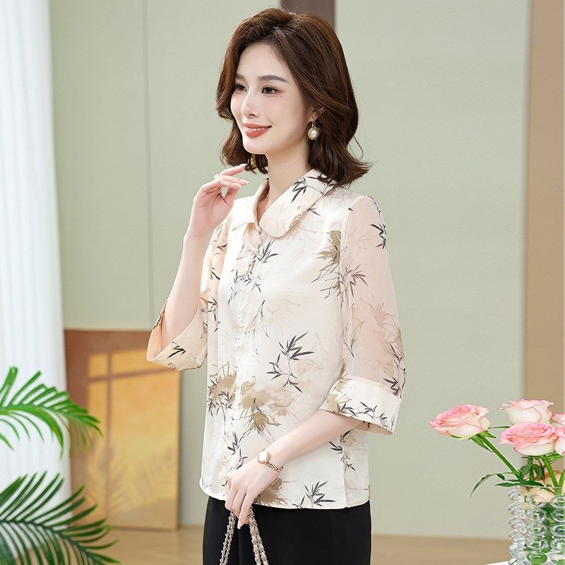 中年妈妈夏装七分袖上衣洋气套装40岁50中老年女装春秋款雪纺衬衫,女装/女士精品,中老年女装,淘宝优惠券,粉丝福利购,淘宝优惠卷