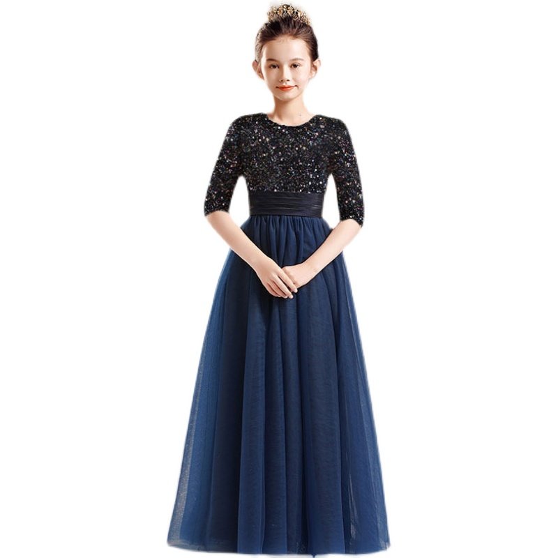 女大童时尚晚礼服主持人礼服公主裙秋冬小提琴演出服钢琴演奏礼服