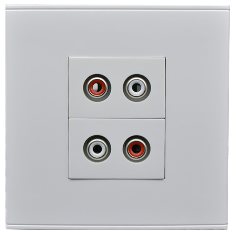 86型双孔莲花头音频插座 2个AV音频面板模块 免焊接莲花音频插座