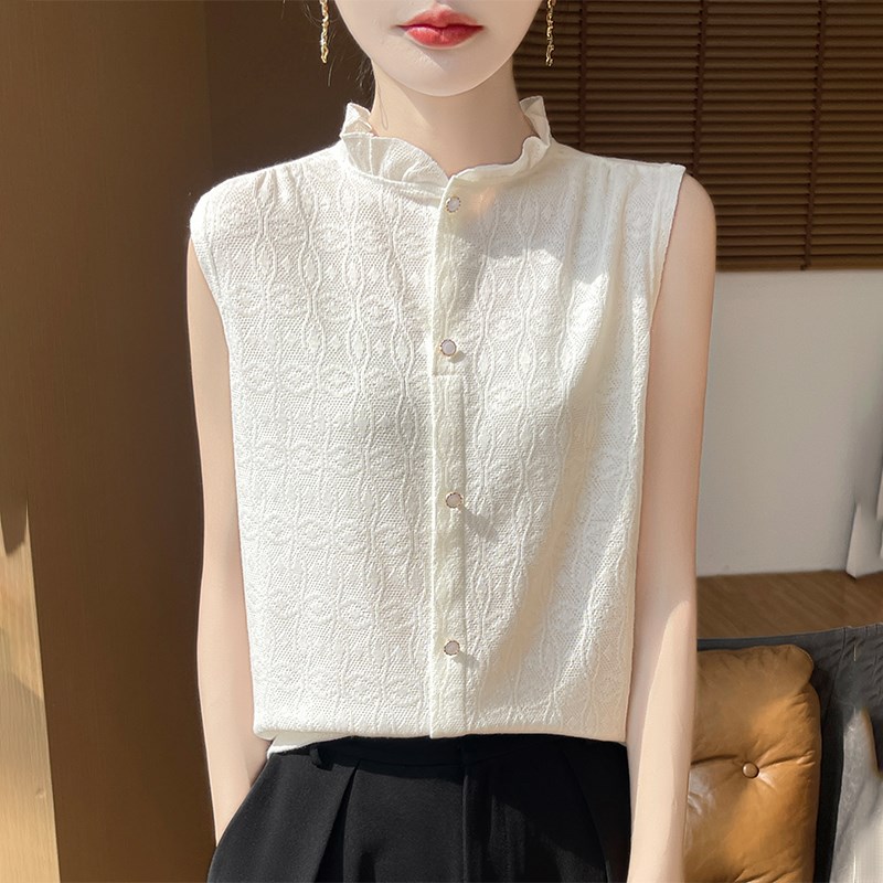 高级感吊带背心内搭女花边领无袖衬衫针织西装打底衫精纺羊毛上衣