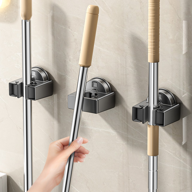 隐藏式吸盘拖把架拖把壁挂夹扫把挂钩免打孔卫生间浴室门后收纳架