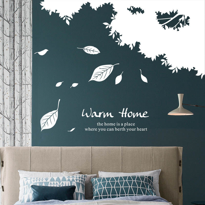 温馨沙发电视背景墙贴客厅卧室装饰墙纸创意田园风景树绿叶自粘画