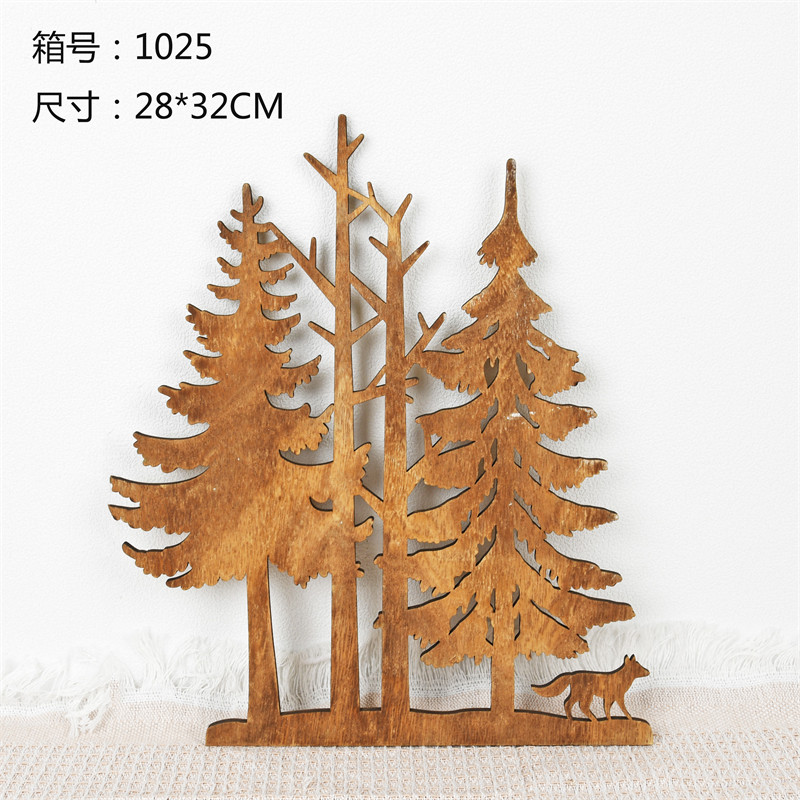 北欧创意摆件圣诞橱窗场景布置品道具木制圣诞树麋鹿造型桌面摆饰