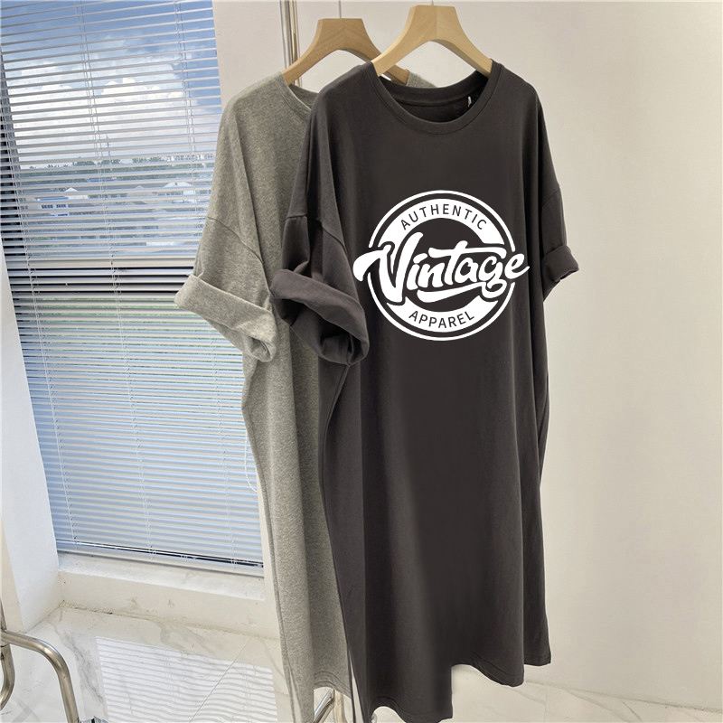 夏季大码纯棉休闲宽松短袖显瘦梨形身材连衣裙胖mm遮肚上衣藏肉潮