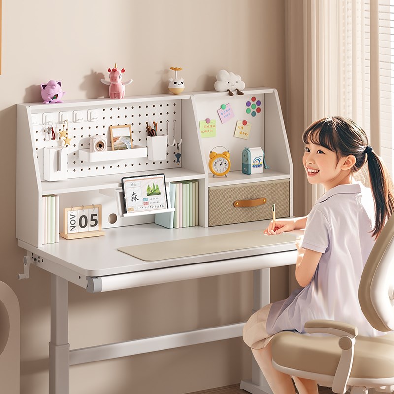 儿童学习桌上洞洞板收纳分层置物架桌面学生写字书桌立式实木书架