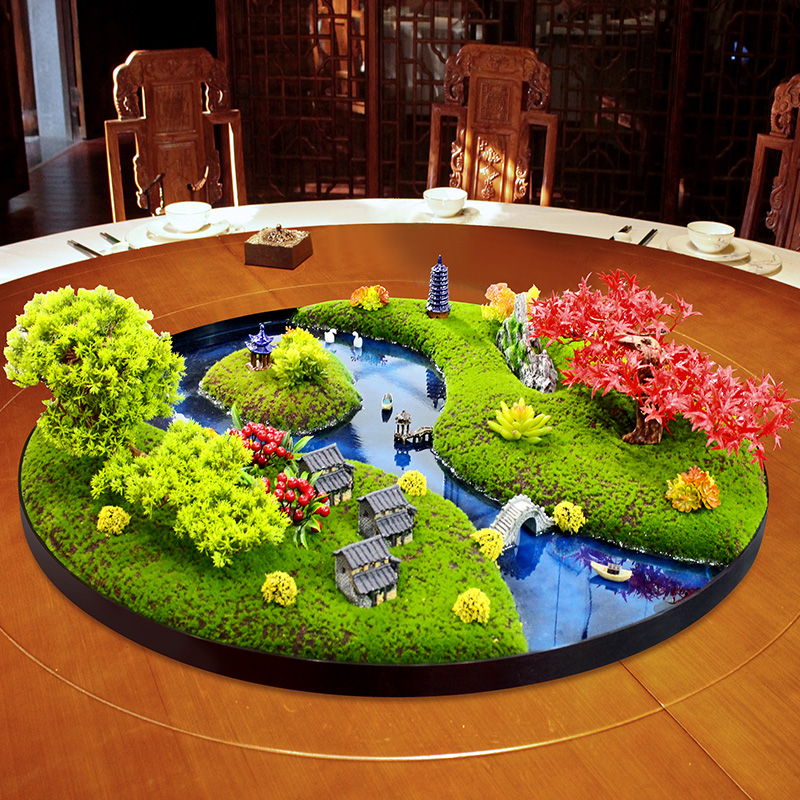 大型酒店餐桌中间摆花装饰摆件包厢圆桌电动转盘假花圆形摆设景观