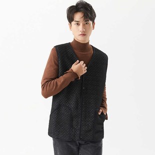 春秋款薄款护肩中老年加大针织棉马甲背心男短款马甲宽松爸爸男士