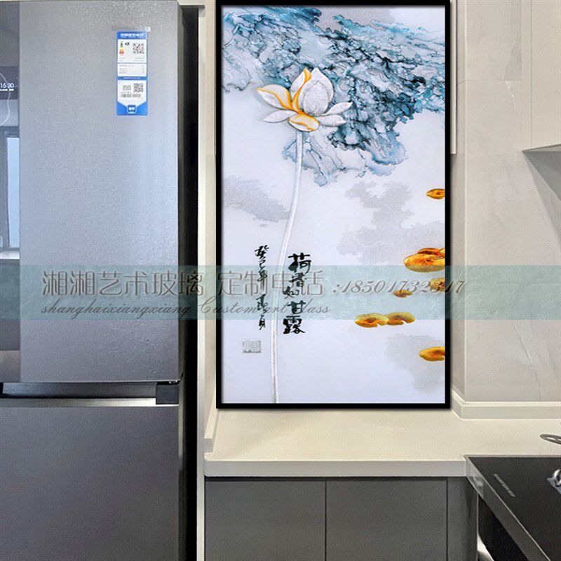 定制雕刻玻璃人物静物浮雕钢化夹绢中式玄关欧式隔断法式屏风彩釉
