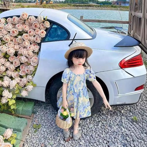 海边度假母女装连衣裙2024夏季新款短袖一家三口亲子装衬衫碎花裙