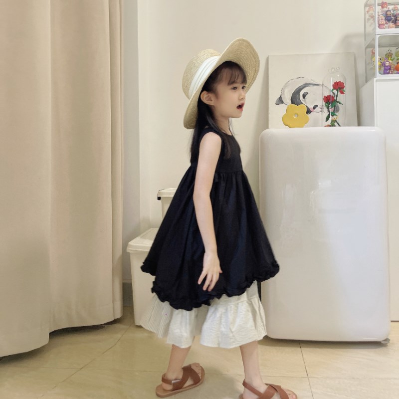 米素童装2023夏季新款洋气森系休闲儿童裙女童无袖娃娃衫气质套装