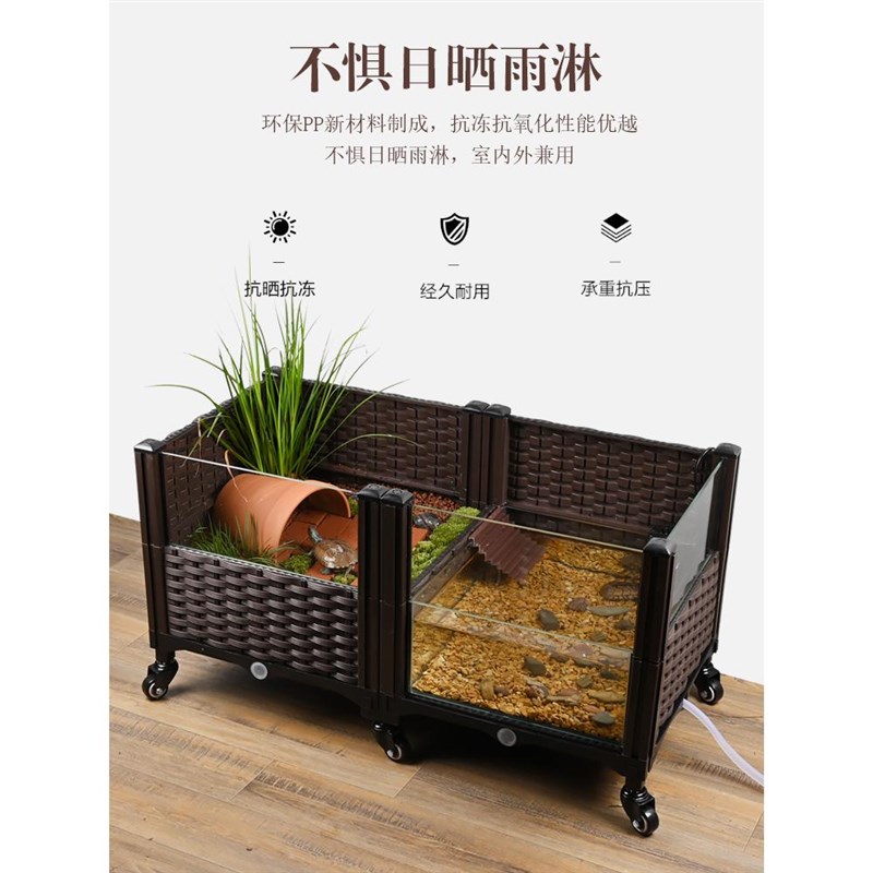 黄缘龟饲养箱生态乌龟缸家用大型造景玻璃养带晒台种植箱别墅