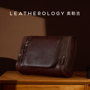 LEATHEROLOGY奥勒吉进口牛皮洗漱包大容量可挂式 旅行用品收纳包