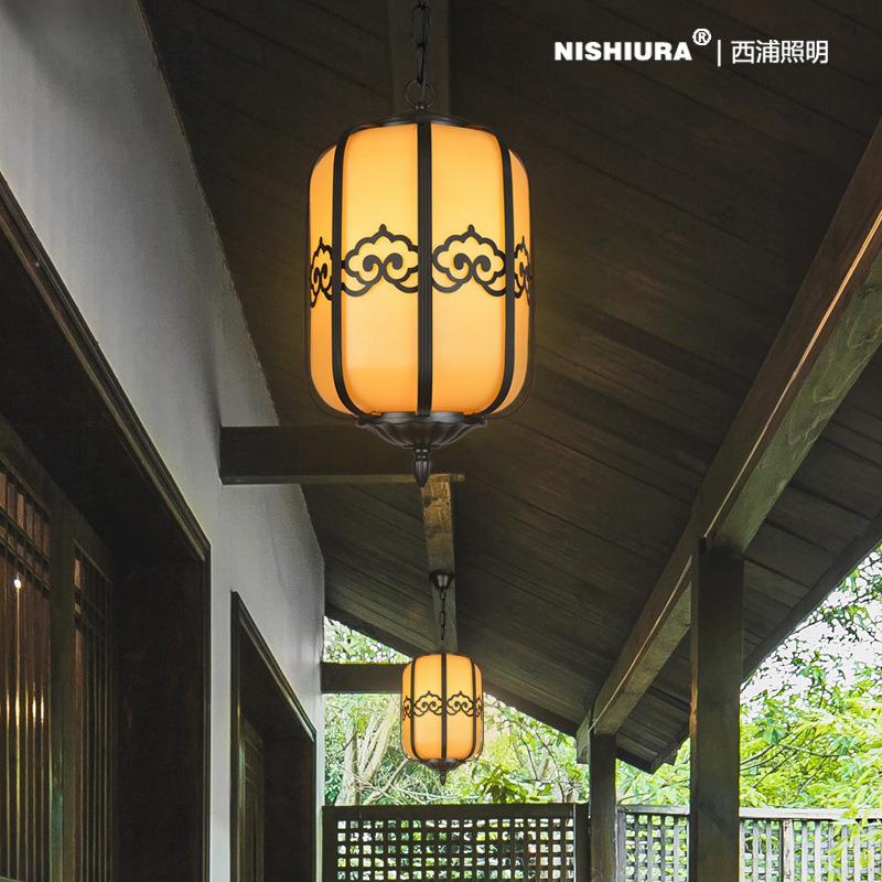 新中式户外吊灯防水压铸铝景观走廊庭院灯祥云灯仿云石别墅吊灯