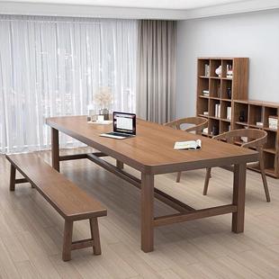 北欧实木书桌图书馆阅览室桌学习桌现代简约工作台接待长条会议桌