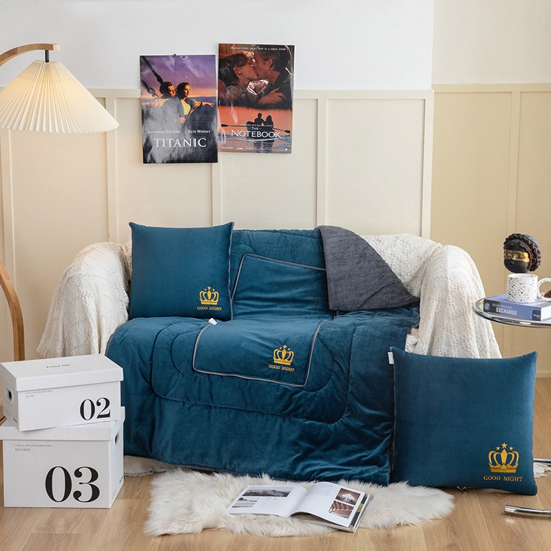 加厚纯色加绒两用抱枕被靠垫枕头被汽车午休空调被刺绣轻奢沙发暖