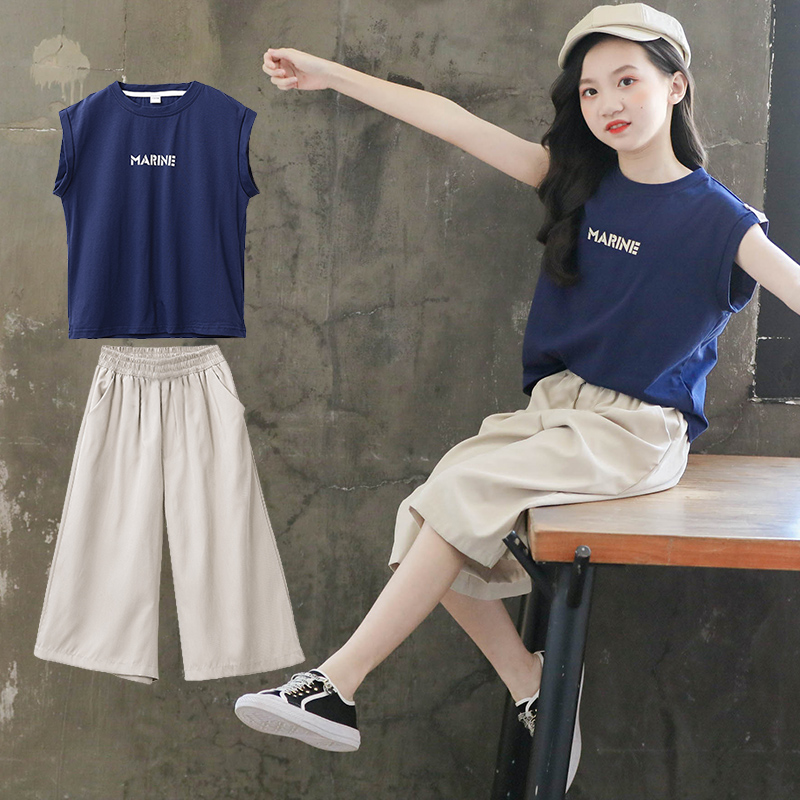 女童夏装套装阔腿裤2021年新款儿童装洋气网红夏季大童12岁女孩13