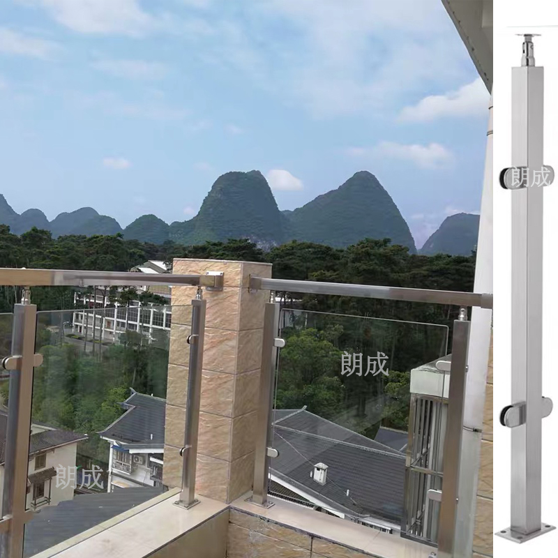 玻璃楼梯扶手简约栏杆阳台护栏室外不锈钢免打孔扶手立柱方管围栏