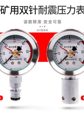 矿用径向双针耐震压力表BZY50 60 80MPa DN10 KJ10综采支架煤矿业