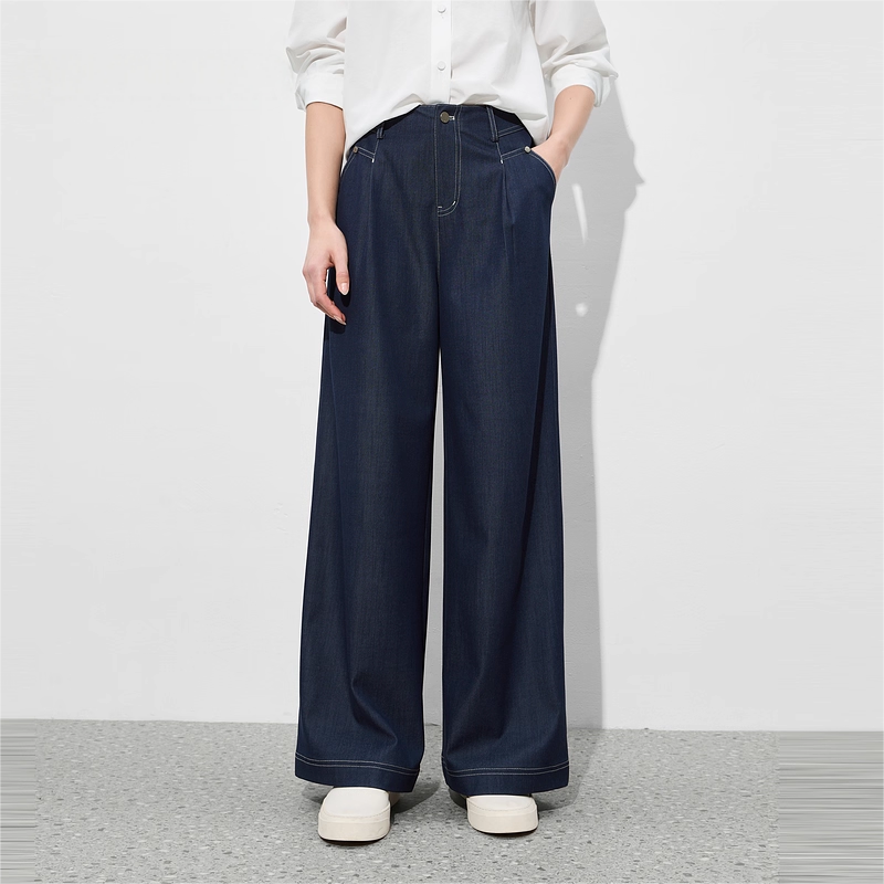 贝系列2025秋季法式仿牛仔阔腿裤休闲宽松裤子长裤B51K06838