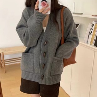 牛角扣针织衫 外套女2024秋冬季 厚实软糯宽松韩版 V领外穿毛衣线衫