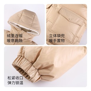 安奈儿男女童装中长款连帽羽绒服2023冬新款加厚保暖休闲外套