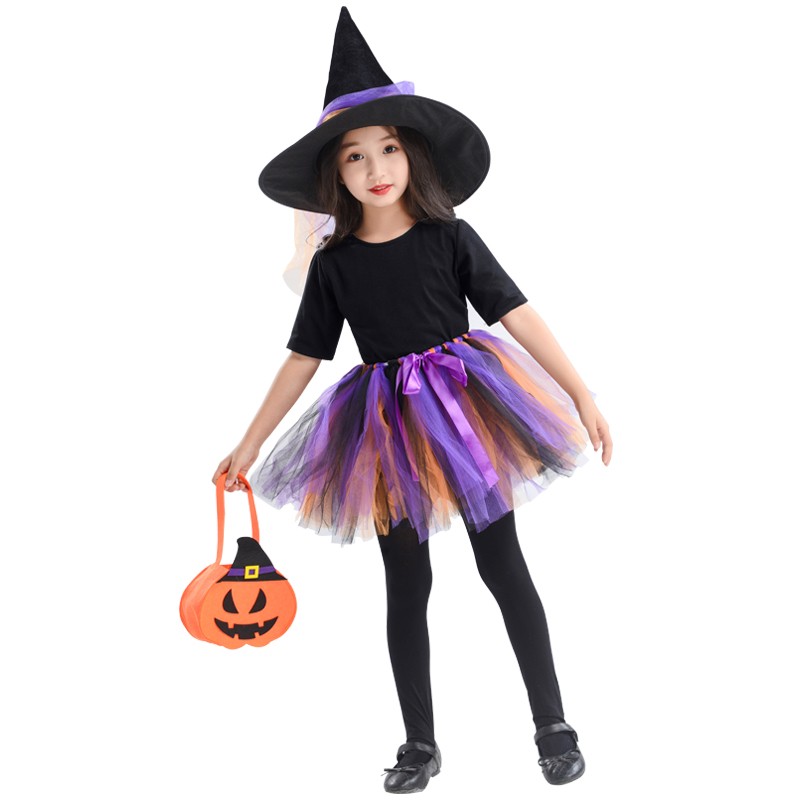儿童万圣节亲子服装女童公主裙巫婆女巫cos装扮化妆舞会演出服
