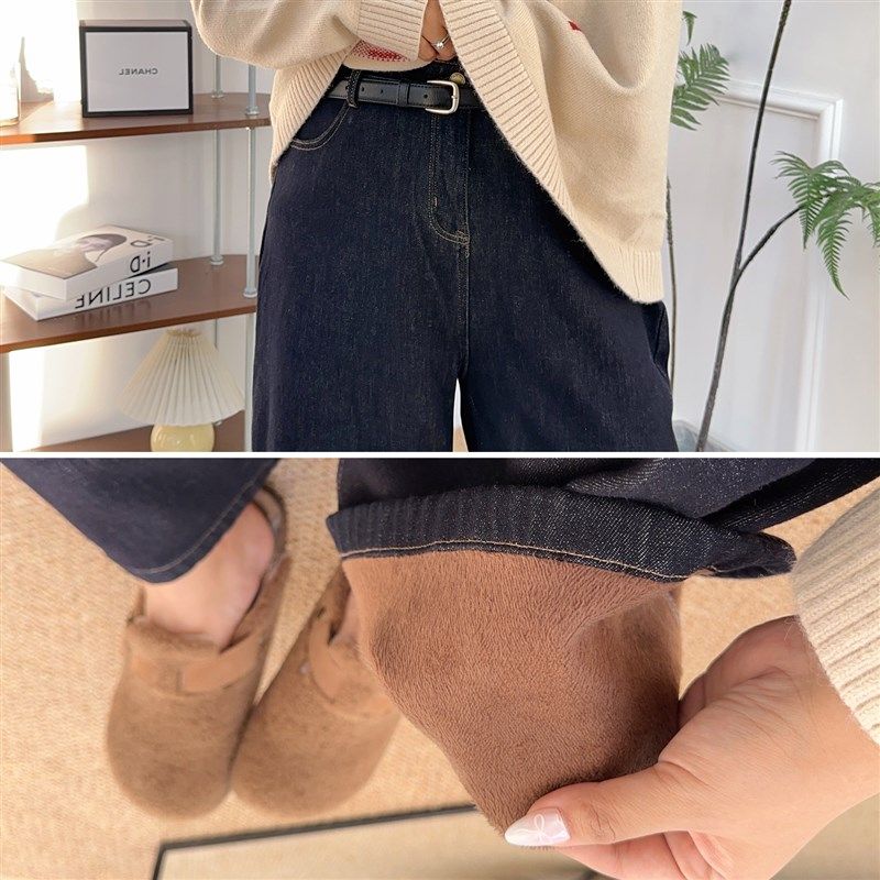 大码复古蓝色阔腿加绒牛仔裤秋冬胖mm宽松高腰显瘦梨形身材直筒裤,女装/女士精品,大码裤装,淘宝优惠券,粉丝福利购,淘宝优惠卷