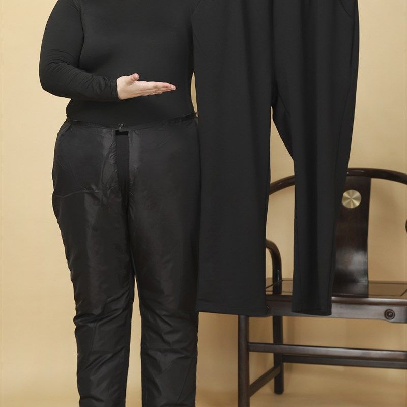 胖妈妈羽绒裤外穿高腰中老年女裤加厚宽松保暖直筒大码弹力棉裤