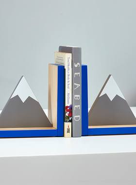 创意雪山书档摆件样板房实木儿童房家居装饰书房书靠书桌书立摆放
